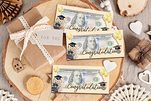 Wooden Graduation Money Holder, Happy Graduation Gifts For Friends Graduates Boys Girls, Floral Cash Holder Envelope Congratulations Gifts -014