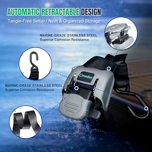 2Pack Retractable Boat Transom Tie Down Straps 2" x 43" 2500 lbs Strength | Heavy Duty Trailer Ratchet Straps,Corrosion Resistant for Saltwater,Marine Use - Image 3