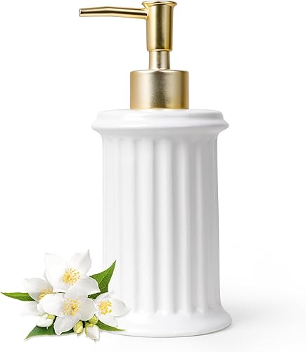 Bosilunlife Dispensador de jabón de manos de cerámica, dispensador de loción de 9.5 onzas para baño, dispensador de jabón para platos para cocina,