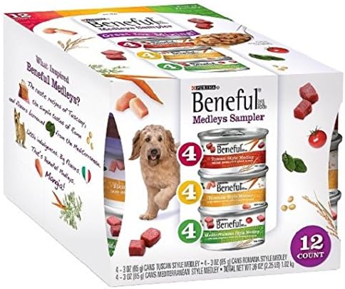 Beneful Purina Medleys Variety Pack Dog Food 12-3 oz. Cans [Contains 4-3 oz. Cans Tuscan Style; 4-3 oz.Cans Romana Style; and 4-3…