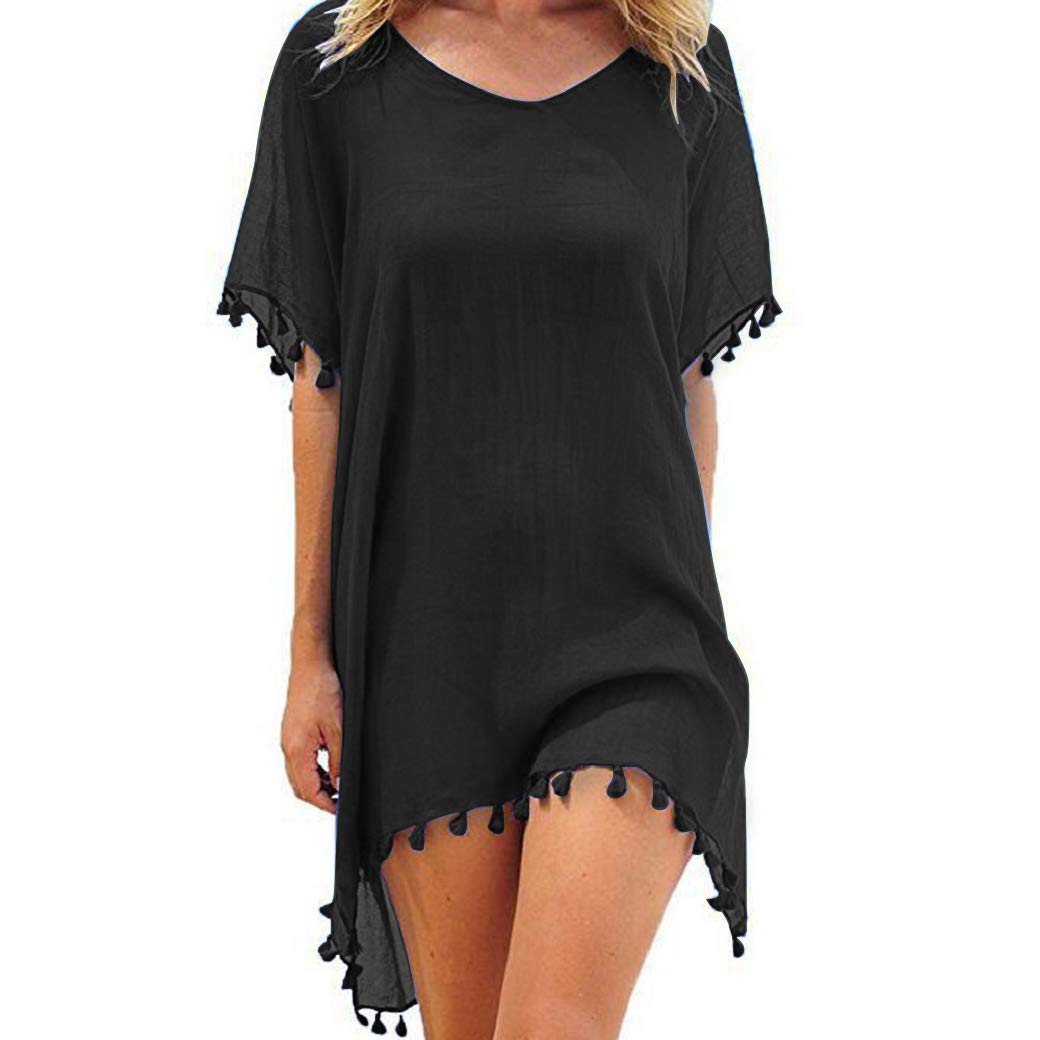 VoqeenChiffon Beachwear, Womens Tassel Bikini Cover Up Swim Beach Dress