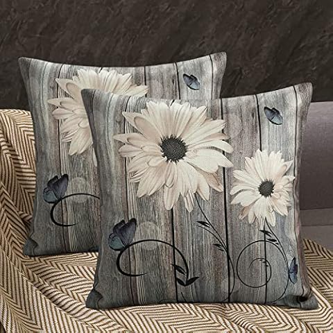 Flower Cushion Covers Set of 2 Cushion Covers, Linen, 40x40 cm, Modern Abstract Flowers, Watercolour Painting, Decorative Cushion Covers Square Soft Farmhouse Cushion Covers for Couch, Sofa, Bed, Car Cover