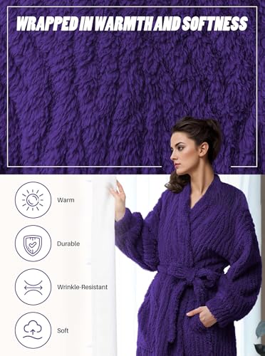 Image of Artfasion Womens Long Fleece Robe - Warm Soft Floor Length Flannel Bathrobes for Winter Thicker Long House Coat with Pockets