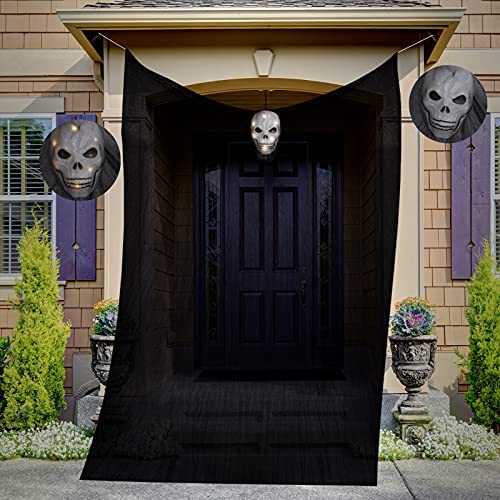 Keepax Halloween LED Hanging Ghost Decorations - Black Hanging Ghost Prop Scary Skeleton Flying Ghost with Skeleton LED Glowing Eyes and Creepy Sound for Party Decor Yard Outdoor