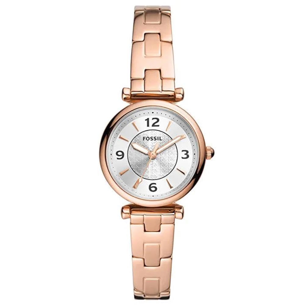 FOSSILFossil Carlie Watch for Women, Rose Gold Tone Quartz Three Hand Movement with Stainless Steel Strap