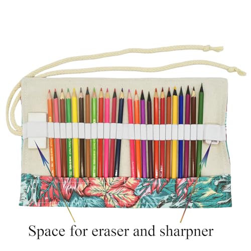 Image of Maple Leaf Colored Canvas Pencil Case Roll Wrap Roll Up Holders Pencil Organizers for Artist Adult Coloring Travel Storage With 24 Slots(Tree Leaves)