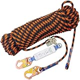 DIJJIG Rope Harness Safety Lanyard 50ft Vertical Roofing Rope with Grab Snap Hooks Shock Absorber Fall Protection Tree Climbing Line Kit Heavy Duty Roof Safety Equipment ANSI CE