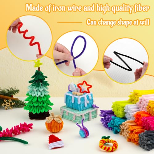 Image of Mnuizu 200Pcs Pipe Cleaners, Chenille Stems Pipe Cleaner Craft Supplies | Pipe Cleaners Craft, Fuzzy Sticks Christmas Craft Supplies for DIY Art & Creative Crafts Decorations, Golden