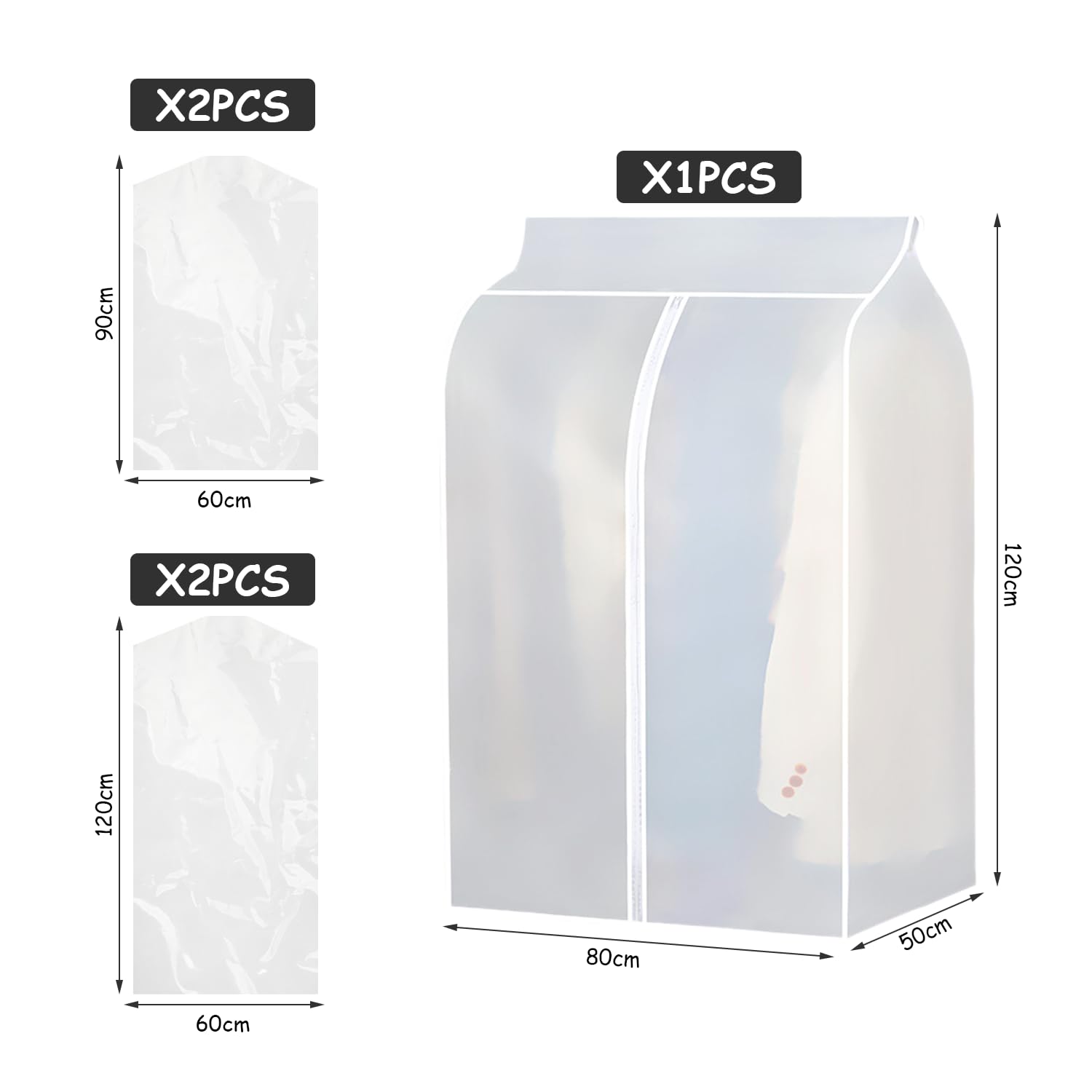 1 X Wardrobe Clothes Cover, Dustproof Clothes Cover, 4 X Transparent Clothes Dust Bags, Travel Clothes Cover, Wardrobe Clothes Cover, Wardrobe Clothes Cover - Image 2