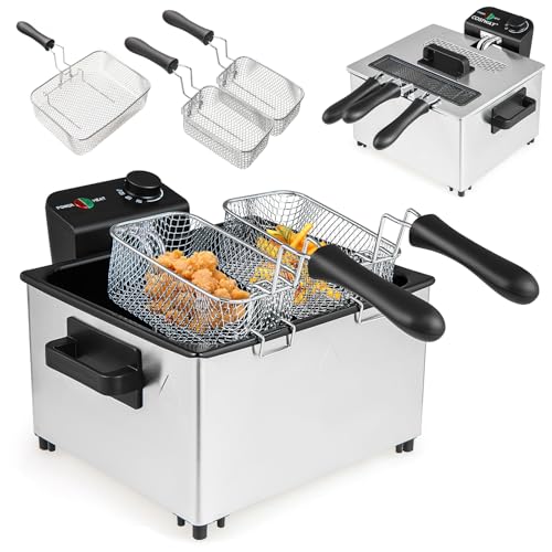 RELAX4LIFE Friteuse à Huile 5L 2000 W en Acier Inoxydable avec Zone Froide, Fenêtre de visualisation, 3 Paniers Amovibles Compatibles Lave-Vaisselle pour Frites Nuggets de Poulet, Aliments Frits