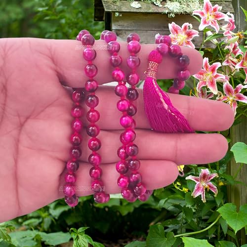Image of Apnisanskriti Premium Pink Tiger Eye Stone Mala for Men and Women (6mm, AAA Quality, Lab Certified, 108+1) - Natural Stone Beads Mala - Pack of 1