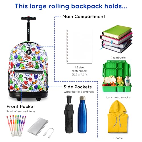 Image of J World Sunrise Kids Rolling Backpack with Wheels for Girls Boys, Roller Bookbag for School, 18 x 13 x 9 Inches, Street Art