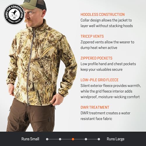 Image of First Lite Men's Challis Fleece - Windproof Soft Shell Camo Hunting Jacket, Hoodless Thermal Layer Hunting Gear For Men