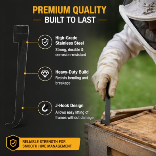 Image of ANP BEE Honey Bee Hive Tool Stainless Steel J Hook Scraper, Heavy Duty Beekeeping Tool for Frame Lifting, Scraping & Hive Maintenance, Durable Rust-Resistant Apiary Equipment, Pack of 1