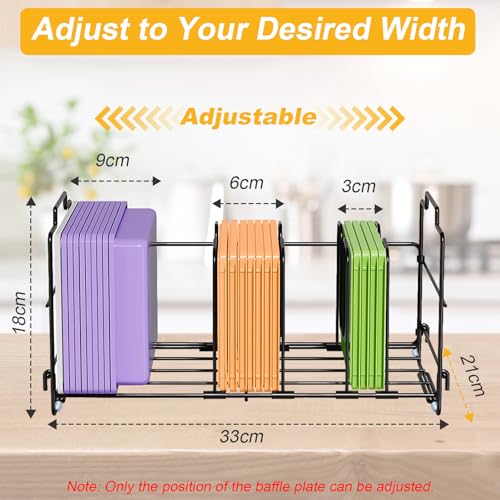 Cyiecw Lid Organizer with 4 Adjustable Dividers, Full Metal Kitchen Organiser Storage Rack for Kitchen Cabinets, Drawers, Cupboards, Black - Image 2