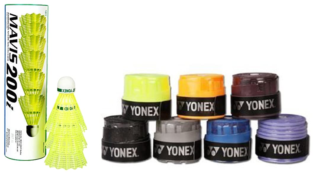 Yonex Mavis 200i Nylon Shuttle Cock, Pack of 6 (Yellow) & ET 903 E Rubber Badminton Grip (Pack of 6), Multicolour (B09SG47FWM) Amazon Price History, Amazon Price Tracker