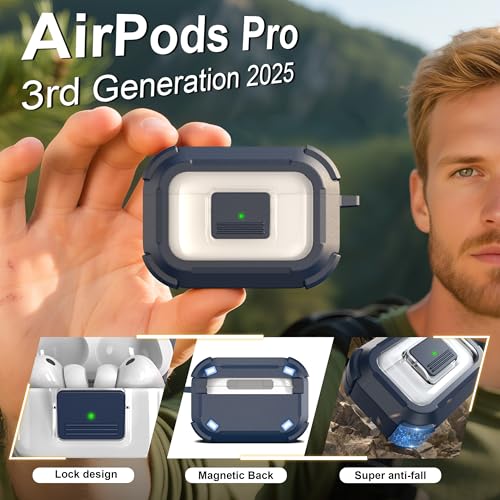 Image of RFUNGUANGO AirPods Pro 3 Case MagSafe Magnetic Automatic Lock, Blue