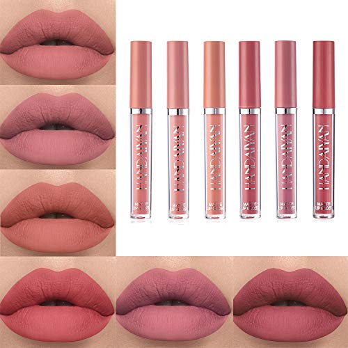 6 Colors Matte Liquid Lipstick Set, Long Lasting Velvet Lips Tint Liquid Lipsticks,Waterproof Non-Stick Cup Lip Gloss Gift Set