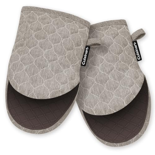 Image of Cuisinart ShieldPro Mini Silicone Oven Mitts, 2-Pack 5.5 inchx8.5 inch, 450F | Non-slip grip on hot cookware, hangs neatly by the stove, cotton lining adds comfort,ambidextrous for smaller hands