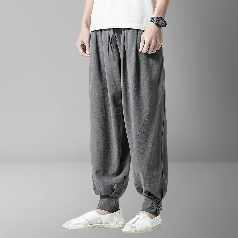 Pantalon lin lanternes hommes style chinois jogging décontracté coupe harem large - 7
