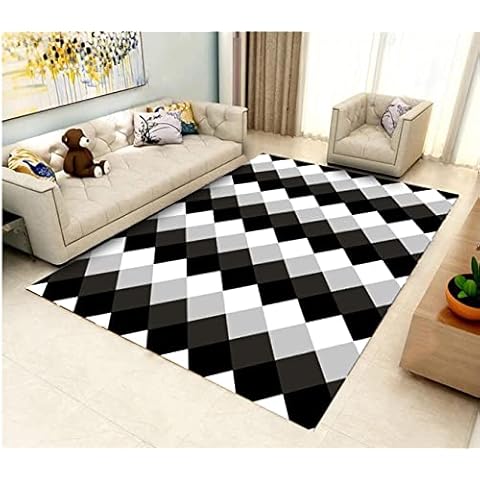 Xisnuient Bohemian Rug Abstract 3D Black White Geometric Plaid Line Rug Living Room Sofa Carpet Kids Room Anti-Slip Rug Entrance Door Mat Boys Girls Bedroom Rugs Leisure Carpet (Pattern 1,120x160 cm) Cover