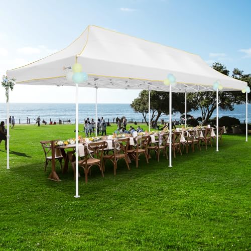 Image of HOTEEL 10x30 Heavy Duty Pop Up Canopy Tent for Parties Event Wedding Commercial Instant Canopy with Wheeled Bag, Party Tent Waterproof UV 50+&Windproof, Upgraded Thick Hexagonal Legs, White
