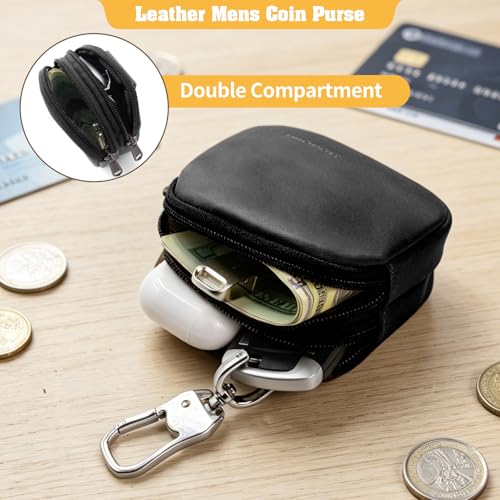 Image of Jack&Chris Coin Purse for Men, Genuine Leather Mini Coin Wallet Zipper Pocket with Back Belt Loop, Coin Bag for Men