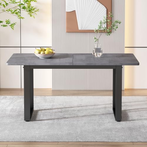 Merax Mesa de comedor de estilo industrial, mesa de comedor rectangular de hierro, mesa gris para comedor y cocina, mesa moderna de ocio, simple y práctica