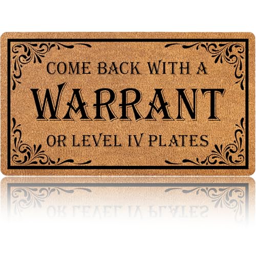 YSYTMAT Come Back with A Warrant Brown Faux Coir Door Mat Non-Slip Low Profile Easy Clean Indoor Outdoor Mat 30x17 Inch Cute Funny Dirt Trapping All Season Home Gift
