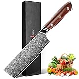 Purple Dragon Damascus Nakiri Knife, 7 Inch Meat Cleaver Knife, VG10 Steel Kitchen Knife for Cutting Vegetables, Chopping Meat, Razor-Sharp Chef's Knife Gift for Christmas
