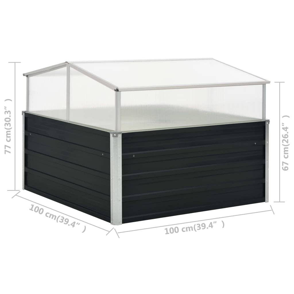 Mini Serre de Jardin, Potager sur Pieds Serre avec Couvercle Jardinière Surélevée Anthracite 100x100x77 cm Acier galvanisé