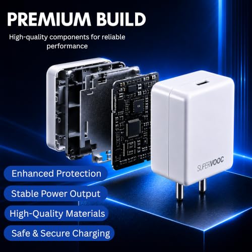 Image of Umake 80W SuperVOOC Fast Charger Adapter, USB-A Wall Charger with Smart IC Protection, High-Speed Charging Compatible with OnePlus 13 /12 /11, Nord Series, Oppo, Realme, Vivo Smartphones - White