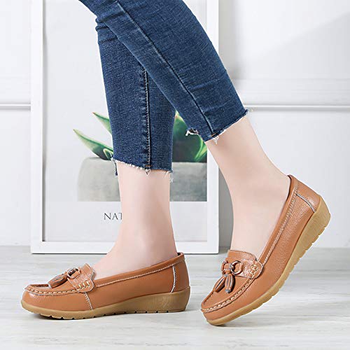 Image of Shoes Loafers for Women Classic Leather Loafers Casual Slip-On Boat Shoes ComfortWalking Moccasins Soft Sole Shoes