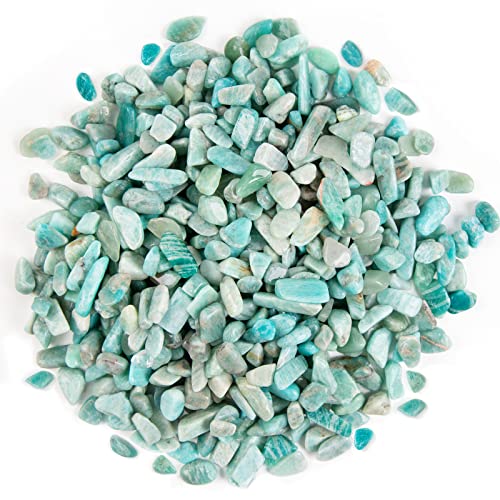 Image of QICQDRAM Natural Green Amazonite Crystals Bulk 1 Lb Small Tumbled Chips Crystal Stone Decorative Pebbles for Home Decoration & Fish Turtle Tank, Vase Filler, Plants Decor