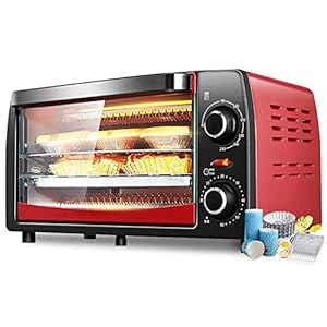 12L elektrische mini-oven rode thuisbakdoos, met 30 ° C temperatuurregeling voor groot gebied, timer en accessoires ook inbegrepen – volledig automatisch bakvoedsel Happy Life