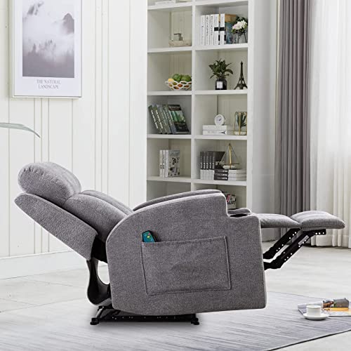 Anj Home Manual Massage Recliner Chairs With Heat For Living Room, Overstuffed Breathable Fabric Reclining Chair With Side Pockets And Cup Holders, Single Sofa Home Theater Seating, Grey #TOP7