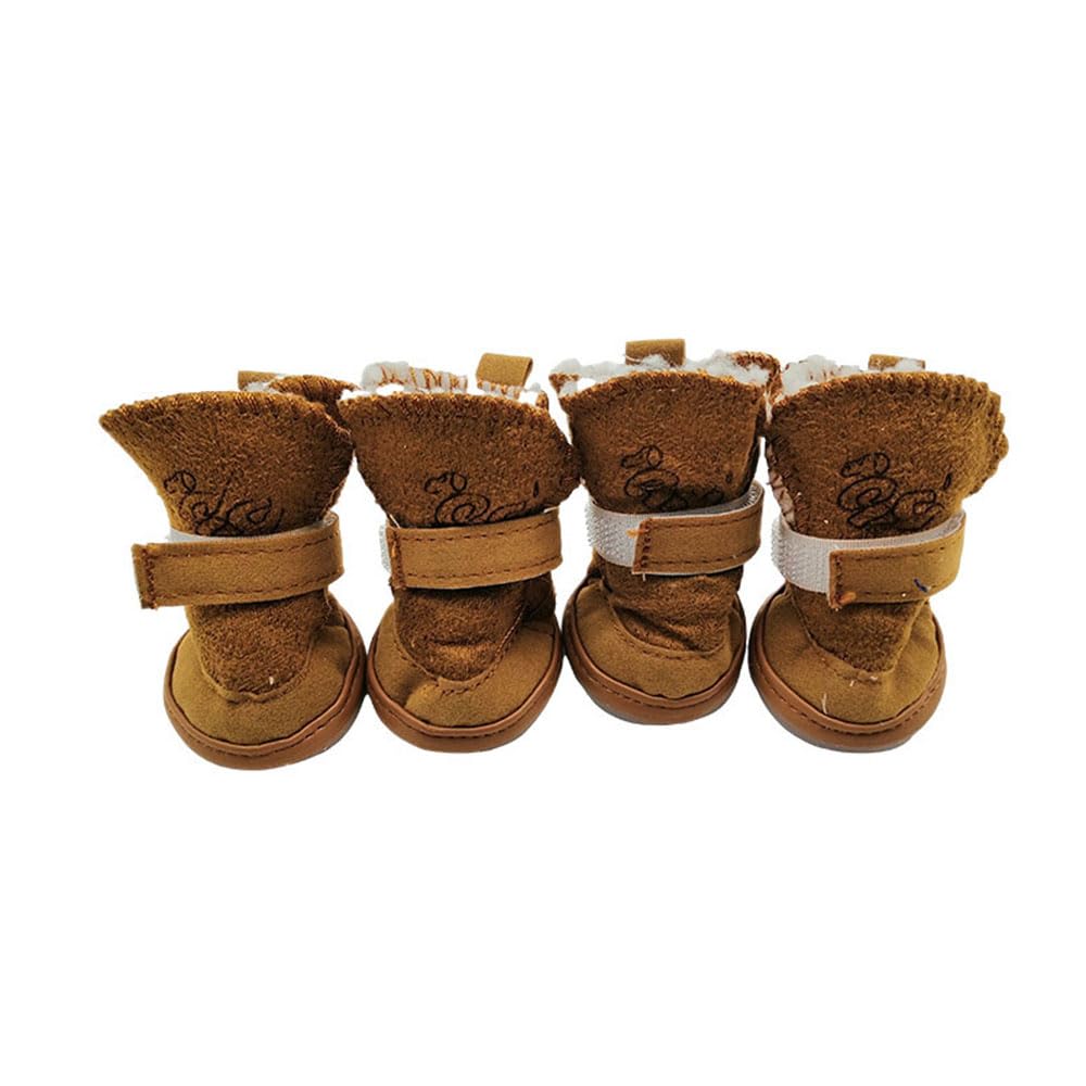 FANSU Dog Boots 4 Pieces Dog Shoes Winter Dog Paw Protectors for Small Medium Dogs Plush Dog Walking Boots Dogs Boots for Indoor Hardfloor Ourdoor Walking (5,Coffee)