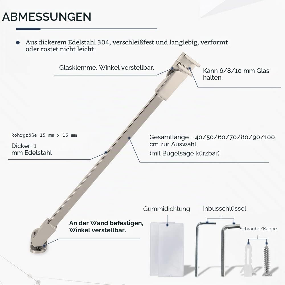 80 cm Edelstahl rahmenlose Dusche Tür Feste seitenwandplatte wall-to-glass Unterstützung Bar für 6mm 8mm 10mm Dick Glas von m-home