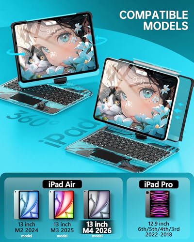 Image of Intermerge Transparent Case with Keyboard for iPad Air 13 inch(M4 / M3 / M2, 2026 /2025 / 2024) & Pro 12.9 inch (2022-2018) - 360 Swivel Multi-Touch Trackpad, 7-Color Backlit, Pencil Holder, Nebula Core X