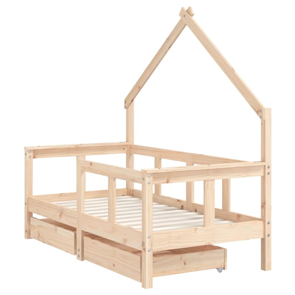 Lit pour enfant avec tiroirs en pin massif - 70 x 140 cm - Design maison avec sommier à lattes et espace de rangement - Convient comme lit de bébé, lit junior pour chambre d'enfant et chambre