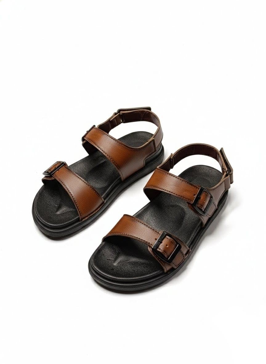 auric step Men's Leather styl Sandals with Double Straps and Slingback Design-picture-31
