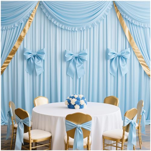 Image of Baby Blue Backdrop Curtains: 4 Panels 5ft x 10ft Polyester Photography Light Blue Backdrop Drapes - Baby Shower Birthday Party Background