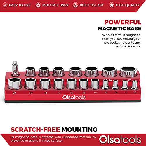 Image of Olsa Tools Magnetic Socket Holder - 1 /2-Inch Drive - Metric - Red - Holds 19 Sockets - Professional Quality Organizer - Part: 1299