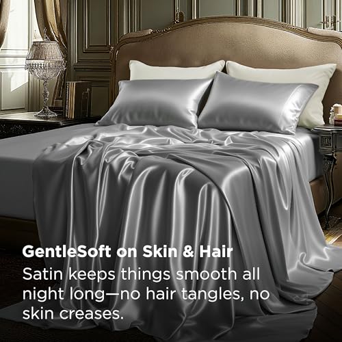 Image of Bedsure Satin Sheets Full Size, Soft Silky Bedsheets for Hair & Skin