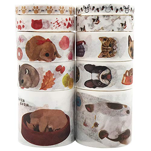 Cute Animals Washi Tapes Set, EnYan 10 Rolls Japanese Masking Decorative Tapes for DIY Crafts and Arts Bullet Journal Planners Scrapbooking Adhesive