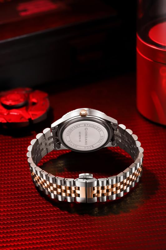 Image of Giordano Classic Analog Quartz Watch for Men with Textured Dial, Fluted Bezel, Day & Date Display & Two-Tone Stainless Steel Strap