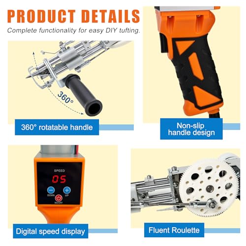Image of Tufting Gun Kit 2 in 1 Non-Slip Grip Carpet Trimmer kit Digital Screen Controls Speed Rug Gun Kit Cut Pile /Loop Pile Rug Tufting Kit