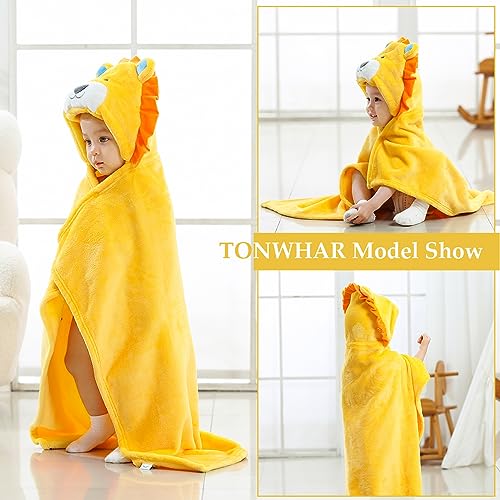 Image of TONWHAR 0-4 Years Toddlers' And Kids' Boys Girls Animal Face Hooded Blanket Baby's Bathrobe,Plush After Bath Blanket (Lion)