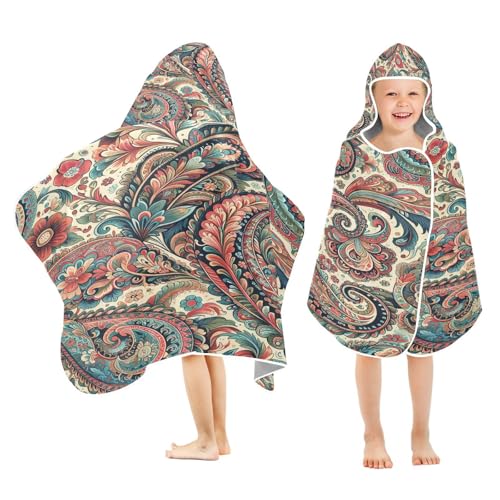 Kigai Paisley Hooded Beach Towel for Kids Soft Absorbent Quick Dry Bath Towel with Hood Lightweight Toddler Shower Pool Bath Wrap for Boys Girls