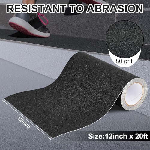Image of Watersay 12 Inch X 20 ft Widen Anti Slip Tape, Outdoor Non Skid Traction Tape, Waterproof Durable, Grip and Friction Tread Strips Abrasive Adhesive for Deck Boat Skateboards & Scooters, Black
